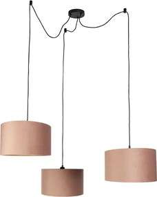 Hanglamp zwart met roze kap en gouden binnenkant 35cm 3-lichts - Cava