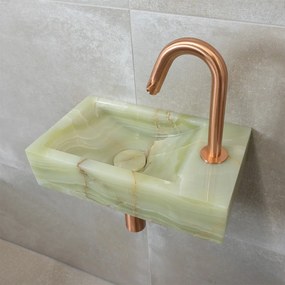 Saniclear Green Onyx fonteinset met gebogen kraan in geborsteld koper
