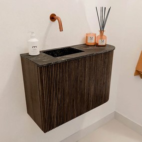 Mondiaz Joya DLux 60cm toiletmeubel ronding rechts walnut met wastafel faye links zonder kraangat lava