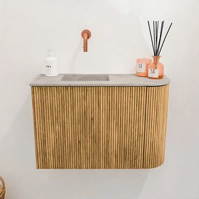 Mondiaz Joya DLux 60cm toiletmeubel ronding rechts oak met wastafel faye links zonder kraangat glace