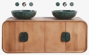 Dubbel Zwevend Badkamermeubelset 130x45 Cm Van Mangohout En Natuurlijke Kivalina-steen Udaipur Groen Marmer - Mangohout & 2 X Onde Groene Marmeren -