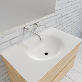 Zaro Sevilla Solid Surface badkamermeubel 80cm licht eiken zonder kraangat met 2 lades