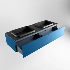 Mondiaz Erin 150cm badmeubel Jeans met 2 lades en zwarte wastafel dubbel zonder kraangaten