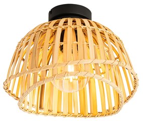 Oosterse plafondlamp zwart met naturel bamboe 30 cm - PuaOosters E27 rond Binnenverlichting Lamp