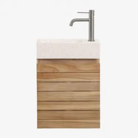 Conjunto Vaniteitmeubel Zwevend Van Teakhout Met Geïntegreerde Wasbak Van Napier-cement Teakhout & Spiegelloze & Geborsteld Grijs - Sklum