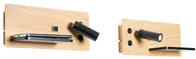 Set van 2 wandlamp zwart met hout incl. LED met USB en inductielader - Riza