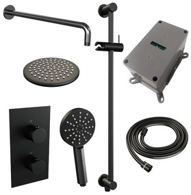 Brauer Black Edition complete inbouw regendouche met 3 standen handdouche, gebogen wandarm, glijstang en hoofddouche 20cm set 45 zwart mat
