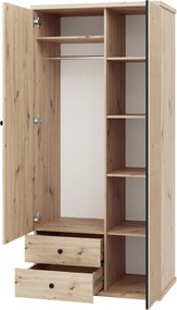 Kledingkast Venmava 116, Artisan eiken, Zwart, 213x100x60cm, 118.8 kg, Kledingkast deuren: Met scharnieren