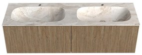 Mondiaz Kurve-dlux 150cm badmeubel dusk met 2 lades en wastafel stor small dubbel 2 kraangaten frappe