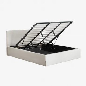 Bed Met Opklapbare Gestoffeerde Opbergruimte Lorea Chenille Gebroken Wit & 200 X 200 Cm - Sklum