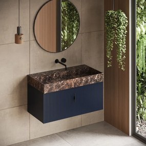 Muebles Zahora badmeubel ribbelfront 100cm marine blauw met Dark Emperador wastafel zonder kraangat