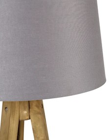 Landelijke tripod vintage hout met linnen kap antraciet 45 cm - Tripod Classic Landelijk E27 Binnenverlichting Lamp