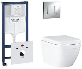 GROHE Rapid SL toiletset met inbouwreservoir, keramieken wandcloset en bedieningsplaat chroom 0720001/0729205/sw227373/