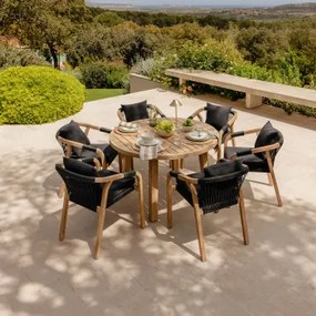 Set Van 120 Cm Ronde Tafel En 6 Tuinstoelen Met Armleuningen In Dubai Acaciahout Grijs – Grafiet & Rustiek Acaciabruin - Sklum