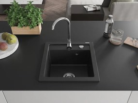 Mexen Vito granieten gootsteen 1-kamerig 520 x 490 mm, zwart, chromen sifon - 6503521000-77