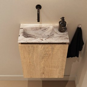 Mondiaz Ture DLux toiletmeubel 40cm washed oak met wastafel glace links zonder kraangat