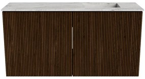 Mondiaz Joya DLux 80cm toiletmeubel walnut met wastafel faye rechts zonder kraangat glace