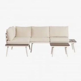 Tuinset Met 4-zits Hoekbank En Salontafel In Aluminium En Nadi Hout Beige – Crème - Beige – Tapioca - Sklum