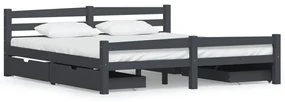 vidaXL Bedframe met 4 lades massief grenenhout donkergrijs 180x200 cm