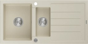 Mexen Andres granitische spoelbak 1,5-komoren met afdruiprek 1000 x 500 mm, beige, chroom sifon - 6515101510-69
