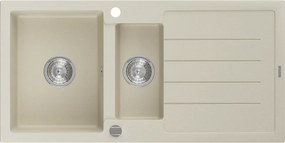 Mexen Andres granitische spoelbak 1,5-komoren met afdruiprek 1000 x 500 mm, beige, chroom sifon - 6515101510-69