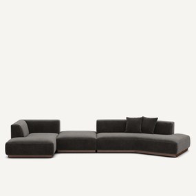 Open bank met hoek links met chenille fluwelen voetensteun, JACOPO