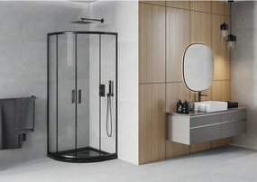 Mexen Rio halve ronde douchecabine 80 x 80 cm, transparant, zwart + Flat douchebak, zwart - 863-080-080-70-00-4170B