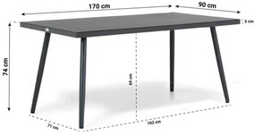 Dining Tuintafel rechthoekig 170 x 90 cm Aluminium Grijs Valencia