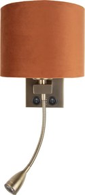 Wandlamp bronze met flexarm en kap oranje met gouden binnenkant 18cm - Brescia Combi