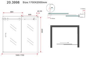 Mueller Basic schuif Douchedeur 170cm ANTI-KALK 8mm veiligheidsglas