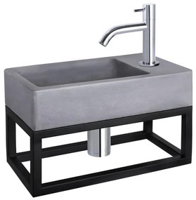 Differnz Force fonteinset - 40x22x8cm - Rechthoek - 1 kraangat - Gebogen chromen kraan - met zwart frame - Beton Grijs 38.401.73
