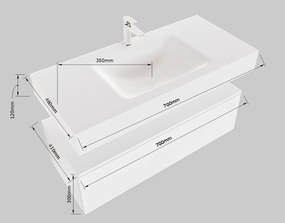 Mondiaz Alan DLux badmeubel 70cm plata 1 lade met wastafel lava midden zonder kraangat