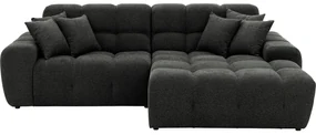 Goossens Excellent Bank Kubus - 30 X 30 Cm Stiksel zwart, stof, 1,5-zits, modern design met chaise longue rechts