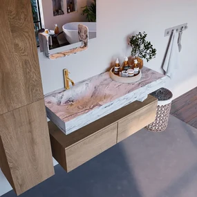Mondiaz Alan DLux badmeubel 120cm washed oak 2 lades met wastafel glace links 1 kraangat