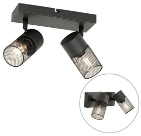 Industriële Spot / Opbouwspot / Plafondspot zwart 2-lichts verstelbaar - Jim Industriele / Industrie / Industrial E14 Binnenverlichting Lamp