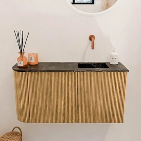 Mondiaz Joya DLux 80cm toiletmeubel ronding links oak met wastafel faye rechts zonder kraangat lava