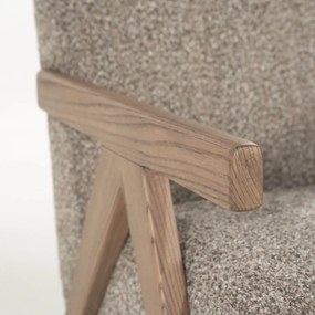 Fauteuil Met Houten Armleuning Taupe