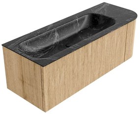 Mondiaz Kurve-dlux 125cm badmeubel ronding rechts oak met 1 lade en deur en wastafel big medium links zonder kraangat lava