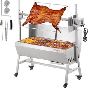 VEVOR Lamsgrill, speenvarkengrill, spitgrill, 61 kg oprolbare houtskoolgrill voor varkensvlees, lam, geit, 42 W elektromotor, roestvrijstalen braadslede met voorruit