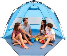 VEVOR Pop-Up Strandtent/Zonnescherm voor 4 personen, UPF 50+ bescherming, Draagbare strandtent met draagtas en grondankers, Lichtgewicht strandparasol voor kamperen, vissen, picknicken, zonnetent