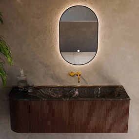 Mondiaz Kurve-dlux 135cm badmeubel ronding links ruby met 1 lade en deur en wastafel big medium rechts zonder kraangat lava