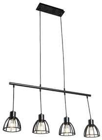 QAZQA Eettafel / Eetkamer Industriële hanglamp zwart 4-lichts - Fotu Industriele / Industrie / Industrial E27 Binnenverlichting Lamp