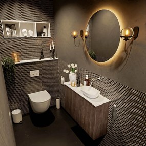 Mondiaz Fowy toiletmeubel 80cm dark brown met witte waskom rechts zonder kraangat