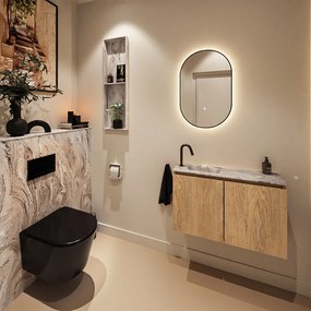 Mondiaz Ture DLux toiletmeubel 80cm washed oak met wastafel glace links met kraangat