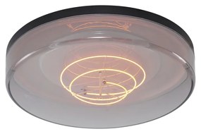 Plafondlamp zwart met smoke glas 35,5cm incl. LED dimbaar - Fira Modern rond Binnenverlichting Lamp