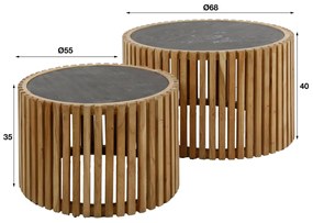 Ronde Salontafel Set Leisteen En Hout