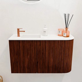 Mondiaz Joya 70cm toiletmeubel ronding rechts ruby met wastafel faye links 1 kraangat talc