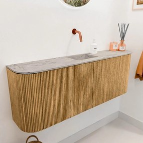 Mondiaz Joya DLux 115cm toiletmeubel ronding links/rechts oak met wastafel faye midden zonder kraangat glace