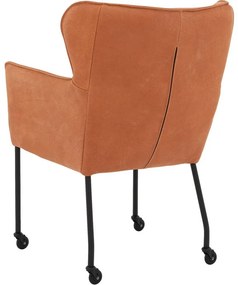 Goossens Excellent Eetkamerstoel Leogang bruin leer met armleuning en met wielenZwart skater wiel met zwarte kap, elegant chic