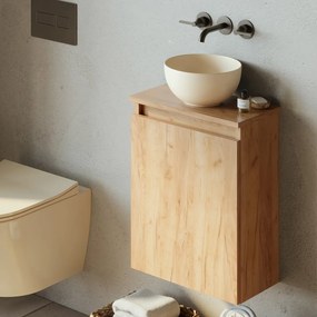 Fontana Bano toiletmeubel warm eiken 40x22cm met waskom in licht ivoor